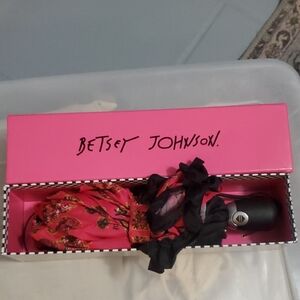 Betsey Johnson Pink and Black Floral Umbrella
